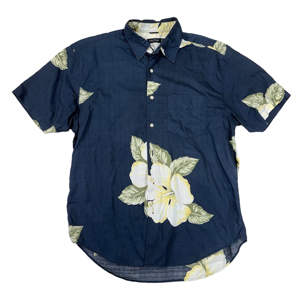 Nautica Shirt Mens Large Hawaiian Tropical Casual Button Up Floral Short Sleeve - Picture 2 of 10